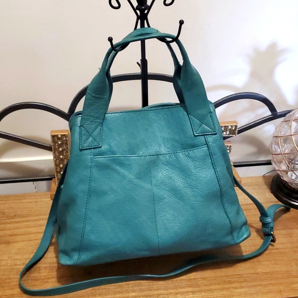 American Leather Co. Ada Triple Entry Leather Crossboy Satchel Deep Lake, Teal - Picture 5 of 12